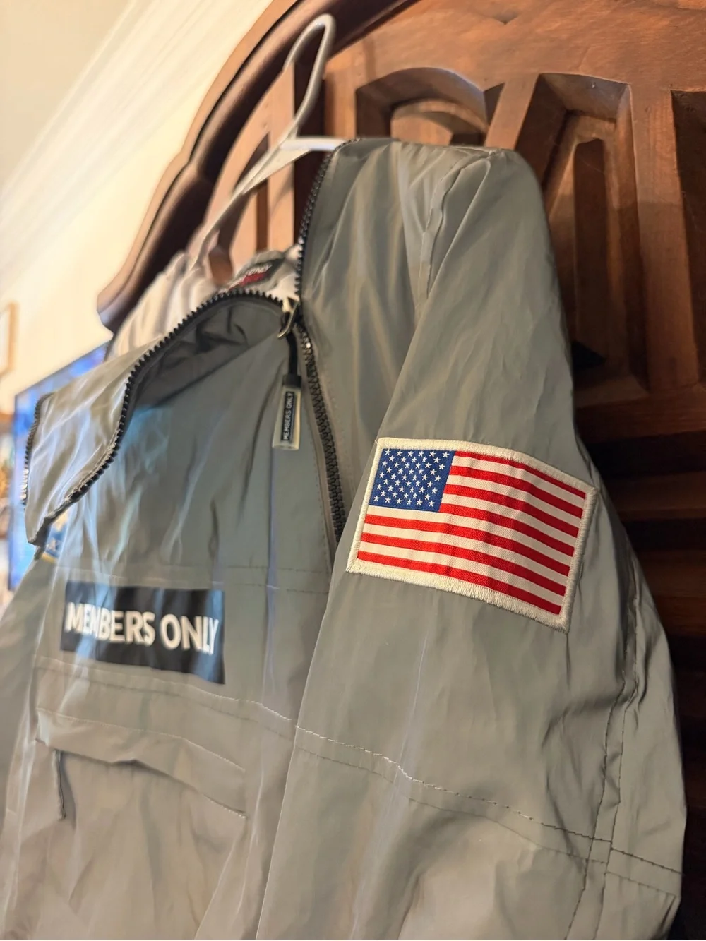 Members Only Light Gray Windbreaker Anorak with Patch